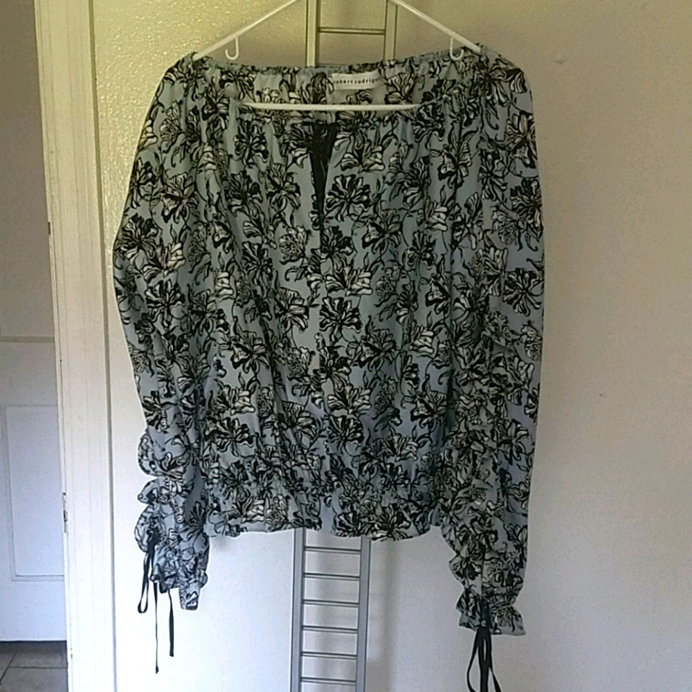Robert Rodriguez Ruffled Sleeve Silk Blouse